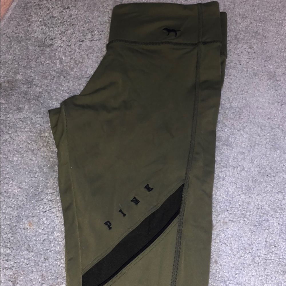 PINK- Green Leggings with Black Mesh